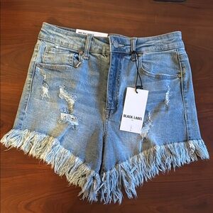 NWT Black Label High Rise Distressed Jean Shorts, Light blue, M